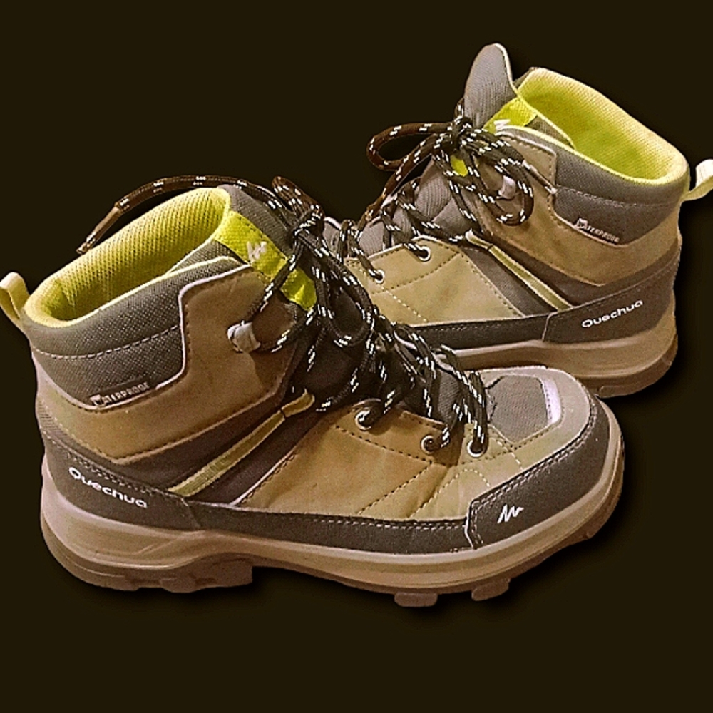 Kid's Quechua Decathlon Waterproof Hiking Shoes mh500 brown jr size 3.5